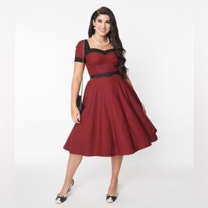 Unique Vintage Burgundy & Black Swing Dress Plus Size 5X 26W